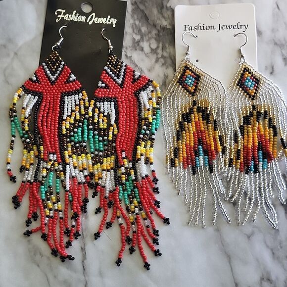 Handmade Native American-Style Beaded Tassel Fashion* Earrings Extra Long 1 pair - Picture 13 of 17